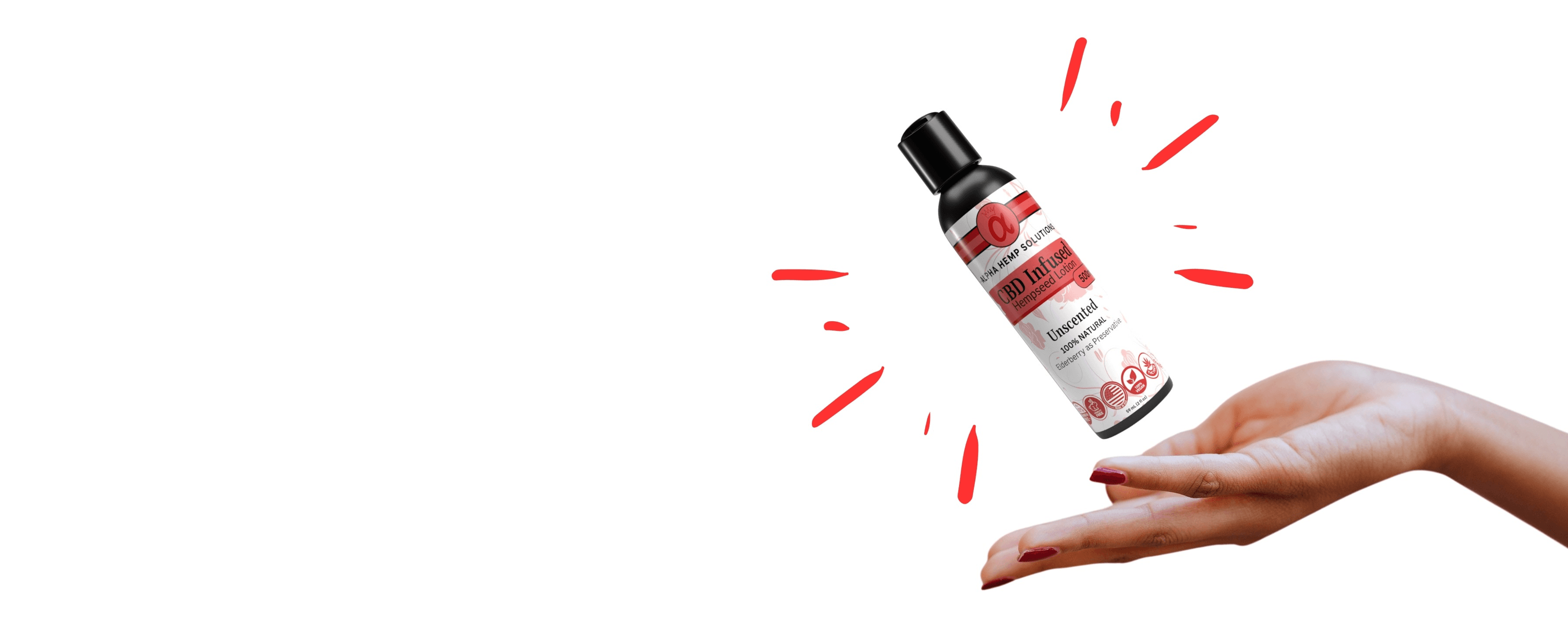 CBD lotion presented above an outstretched hand